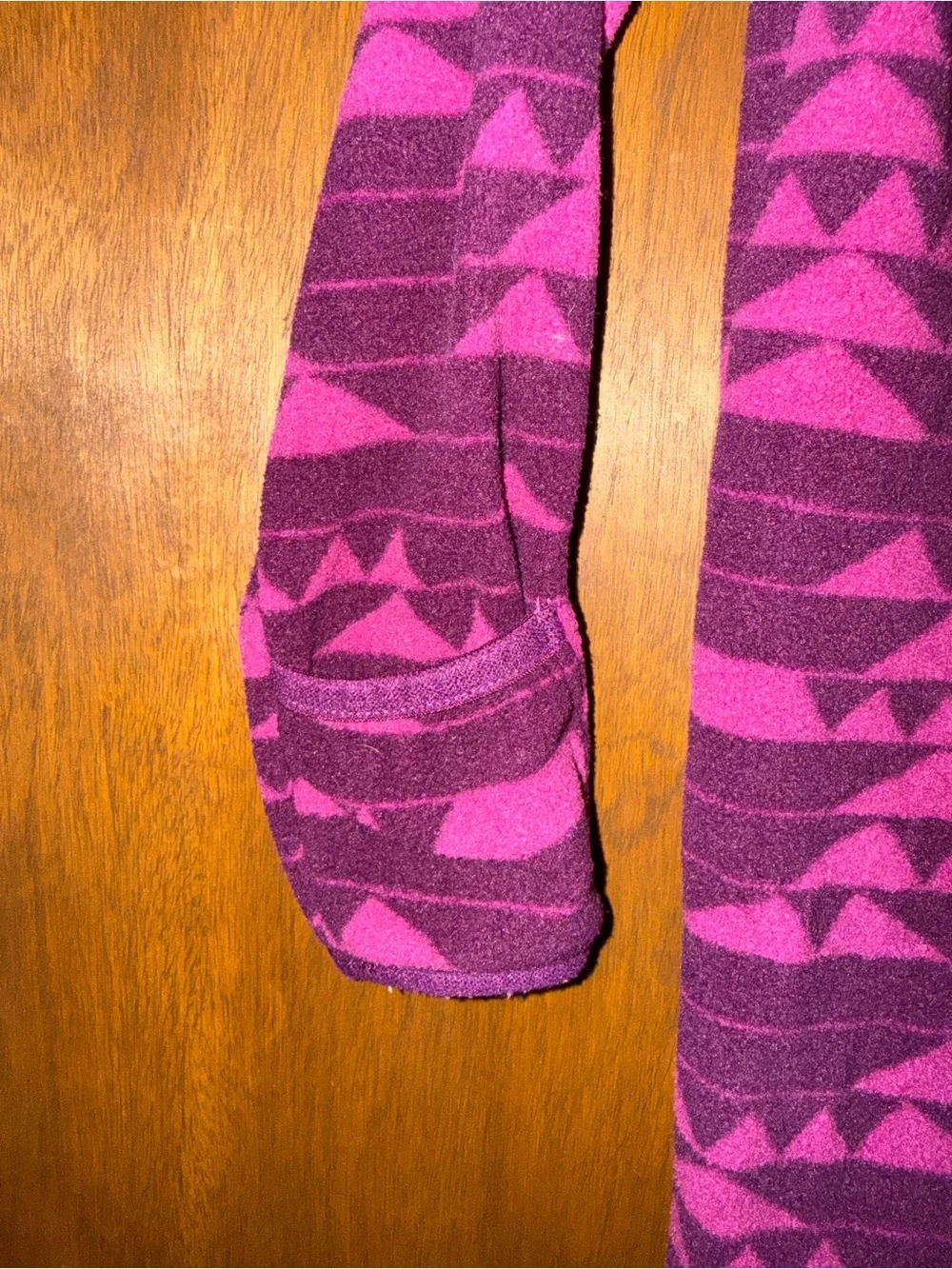 L.L. Bean Purple Geometric Fleece Hooded Footed One-Piece